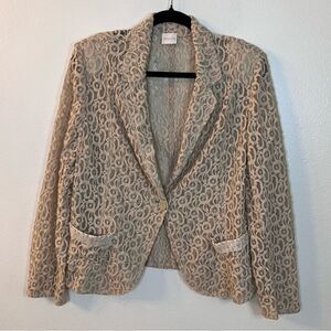 NWT Chico’s One-Button Blazer Jacket Lace Beige Size 3 (XL 16) Sequins Pocket